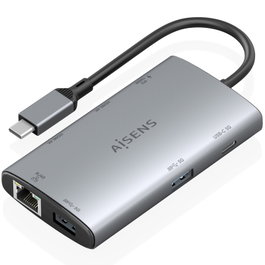 Aisens Docking USB Tipo-C 7 en 1 con 2xHDMI 4K, RJ45 y USB-C PD 100W, Gris